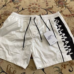 NWT BALMAIN Men’s Swim Trunks. Size M. White & Black. Made in Italy.